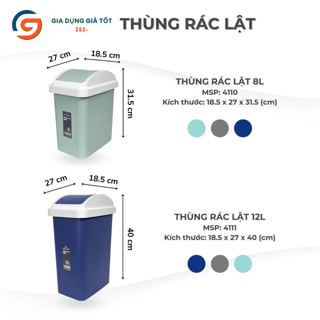 Thùng rác nhựa nắp lật bập bênh 8L/12L mini cao cấp, thùng đựng rác nhà bếp, phòng khách, văn phòng