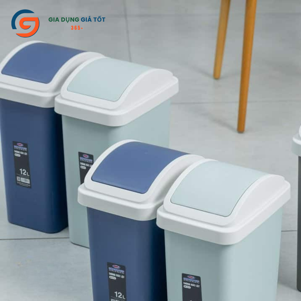 Thùng rác nhựa nắp lật bập bênh 8L/12L mini cao cấp, thùng đựng rác nhà bếp, phòng khách, văn phòng