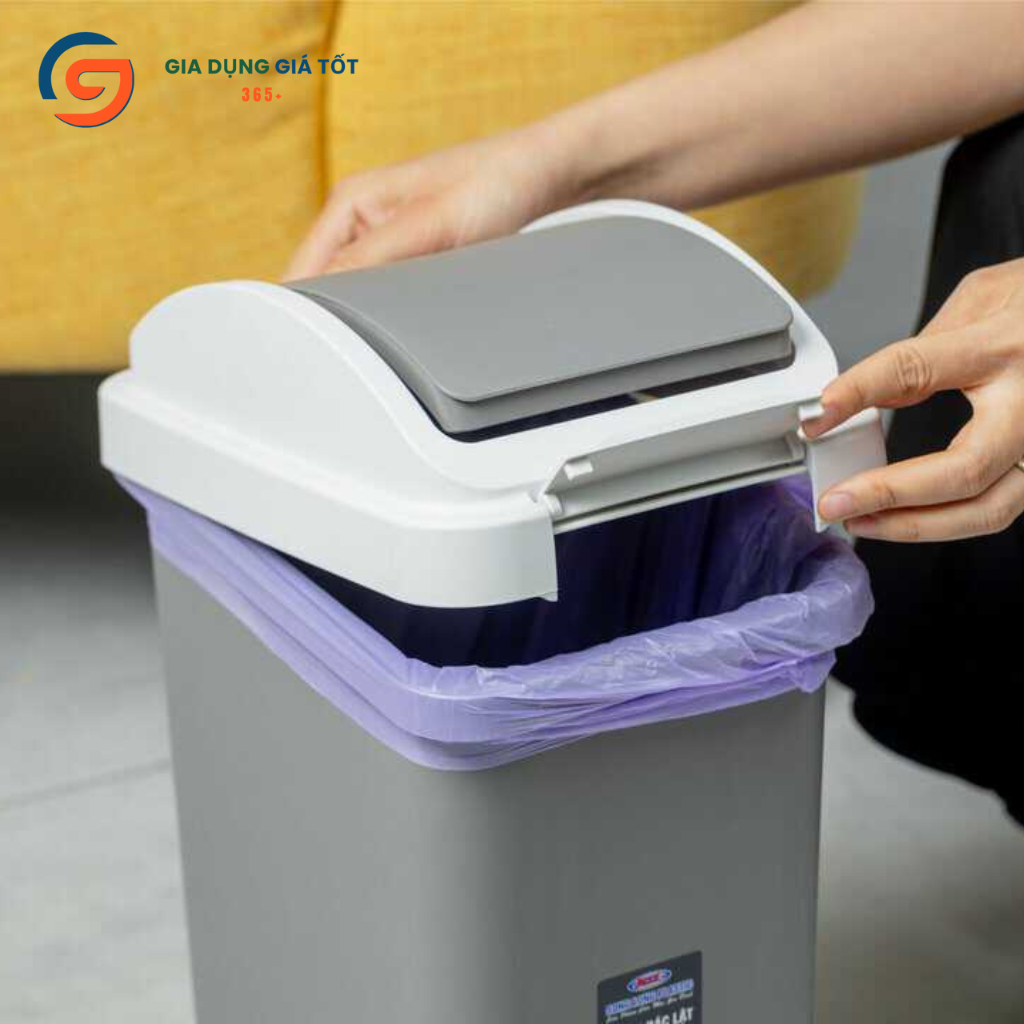 Thùng rác nhựa nắp lật bập bênh 8L/12L mini cao cấp, thùng đựng rác nhà bếp, phòng khách, văn phòng
