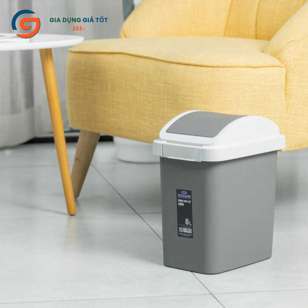 Thùng rác nhựa nắp lật bập bênh 8L/12L mini cao cấp, thùng đựng rác nhà bếp, phòng khách, văn phòng