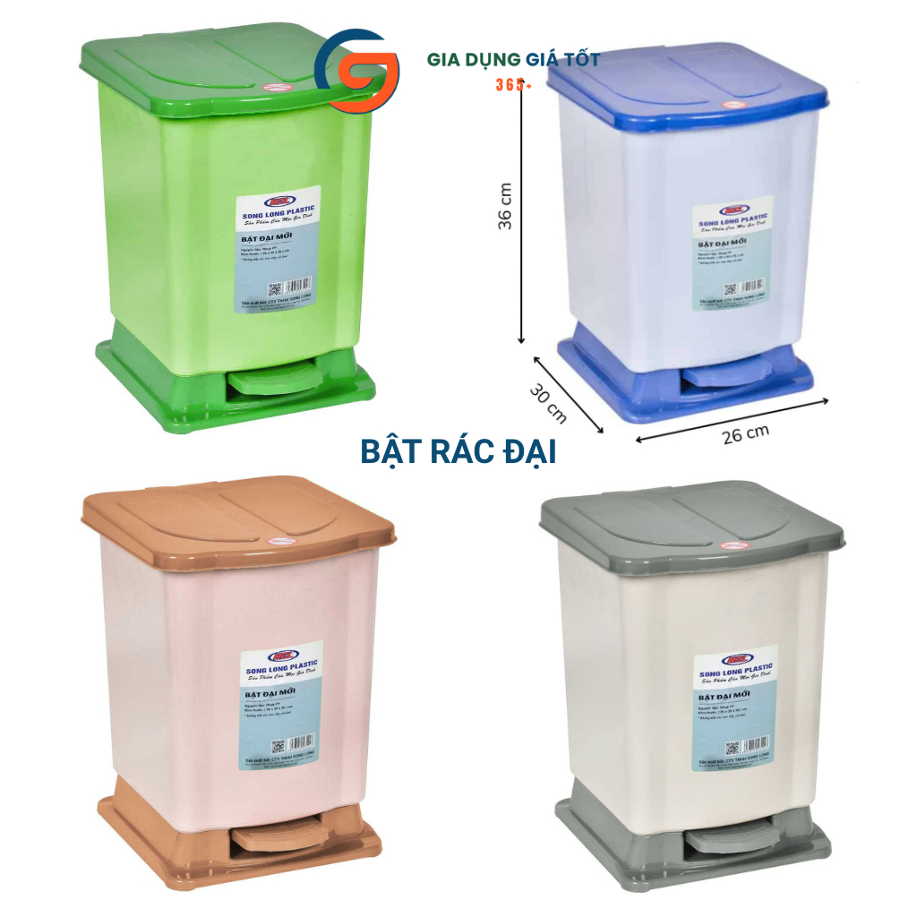 Thùng đựng rác có chân bật Song Long, thùng rác đạp chân nắp đậy kín, đựng rác nhà bếp, phòng khách