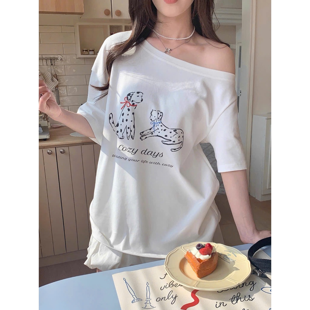 Áo thun nữ Lệch vai JULY FASHION, Áo thun nữ sệ vai Ngắn tay in hình Chất Cotton mềm mát, form rộng ,trẻ trung 2025