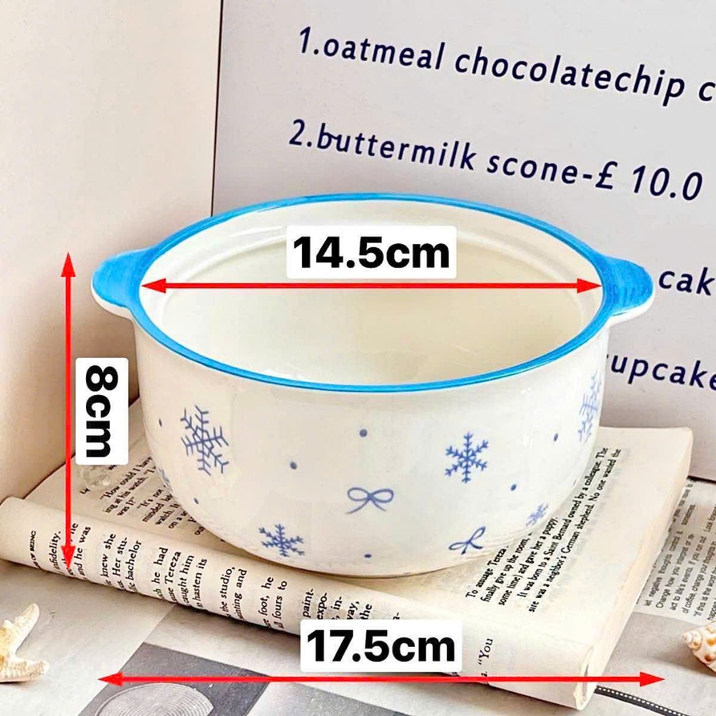 Nồi sứ kèm nắp thìa hoạ tiết bông tuyết xanh xinh xinh (không nấu được trên bếp)