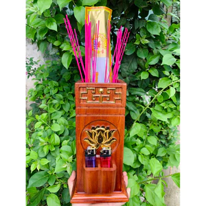 Ống đựng nhang mẫu hoa sen thiếp vàng có hốc đựng quẹt thông minh