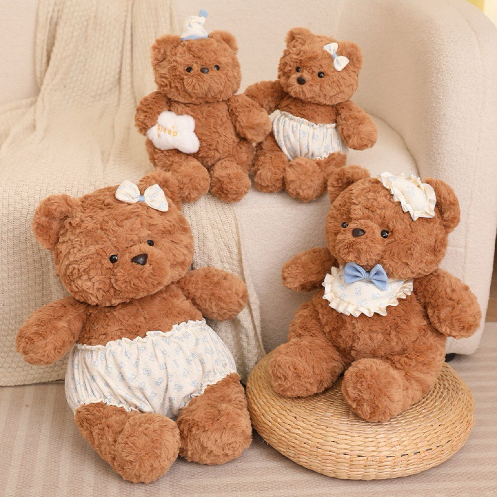 Gấu Thú Bông Teddy Nâu Pijama Sleepy Ngủ Ngon Đeo Phụ Kiện Bỉm Tã Quà Tặng Độc Đáo Lông Xù Siêu Mềm Mịn Siêu Dễ Thươngn