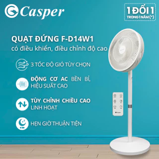 Quạt cây đứng Casper F-DR14W1 có điều khiển từ xa, LED căm ứng thông minh, hẹn giờ, điều chỉnh độ cao - Chính hãng