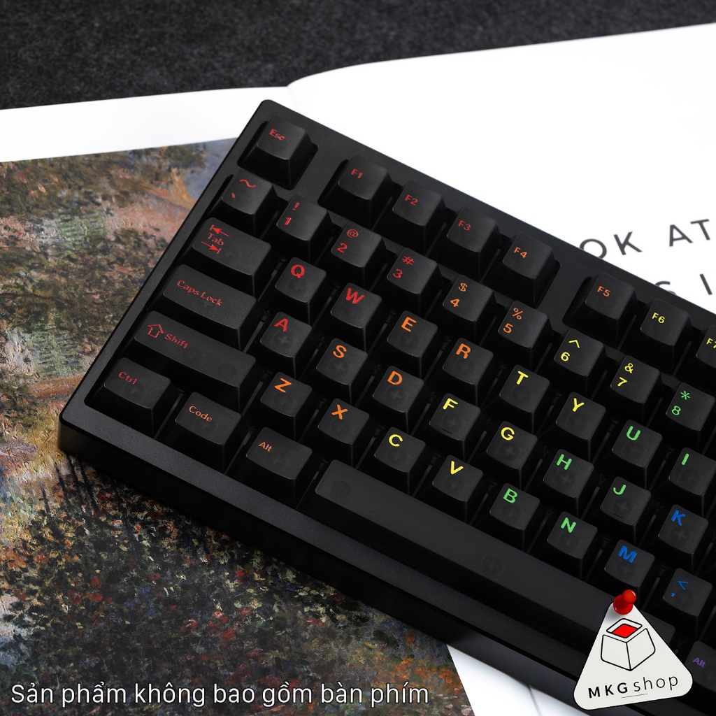 Keycap bàn phím cầu vồng Rainbow Font | Nhựa ABS in UV | Cherry profile | Nút bàn phím xuyên led trong suốt đen | BigBuy360 - bigbuy360.vn