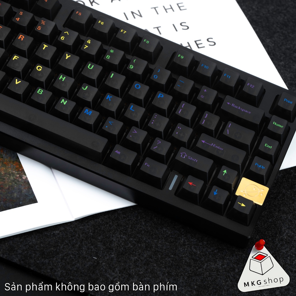 Keycap bàn phím cầu vồng Rainbow Font | Nhựa ABS in UV | Cherry profile | Nút bàn phím xuyên led trong suốt đen | BigBuy360 - bigbuy360.vn