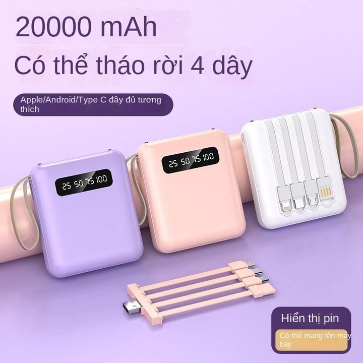 Pin dự phòng nhanh 20000mah, pin dự phòng có thể tháo rời 4 trong 1, phụ kiện sạc điện thoại di động, pin dự phòng LED U
