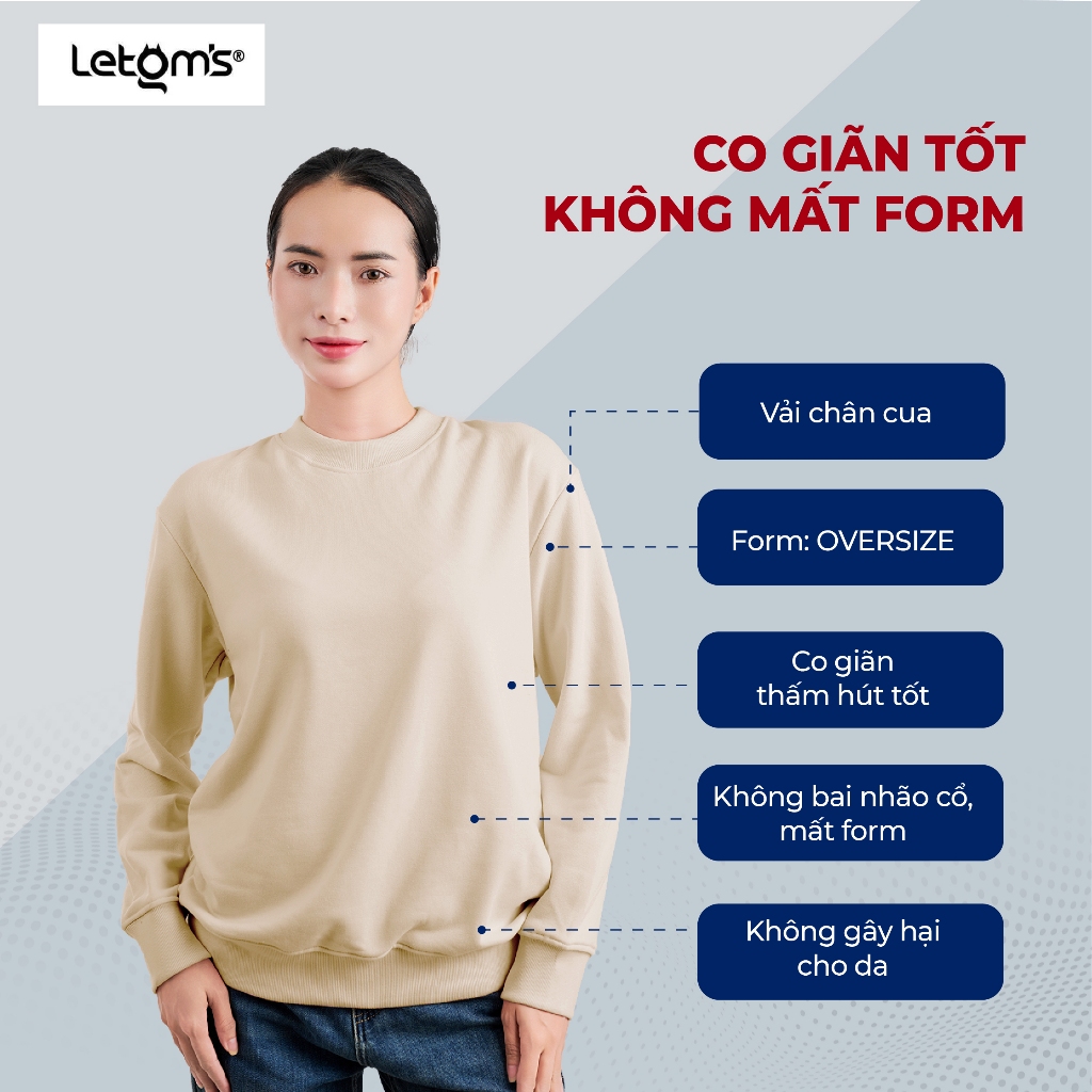 Áo Sweater Nữ Nỉ Chân Cua LeTom's, Form Oversize, Ấm Áp, Co Giãn, Nhiều Màu, Không Bai Nhão