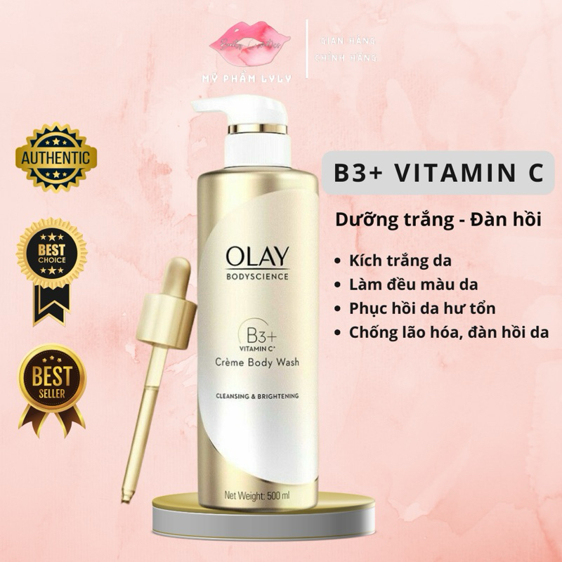 Sữa Tắm OLAY  B3+ Thái Lan Dưỡng Trắng Da, Cấp Ẩm Và Đàn Hồi Cho Da 500ml hương hoa trà