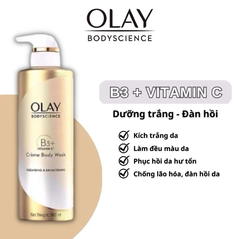 Sữa Tắm OLAY  B3+ Thái Lan Dưỡng Trắng Da, Cấp Ẩm Và Đàn Hồi Cho Da 500ml hương hoa trà