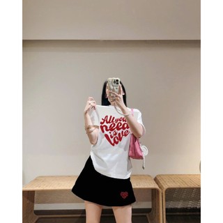 Bộ Áo Phông Nữ Chepol, Form Rộng, In Chữ, Cổ Trái Tim, Phối Chân Váy, Chất Cotton (Áo Thun Trắng+Chân Váy Trắng)CP_11799