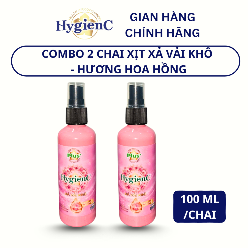 [MỚI RA MẮT] Combo 2 Chai Xịt Xả Vải Khô HygienC Plus 100ml/Chai - Hương Hoa Hồng (Dịu Dàng)