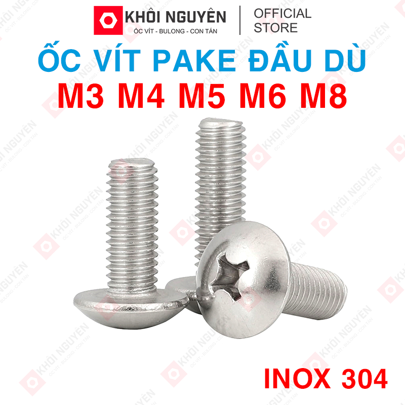 Set 10 Con Ốc Vít Pake Đầu Dù Inox 304 M3 M4 M5 M6 M8, Bu Lông Inox Đầu ...