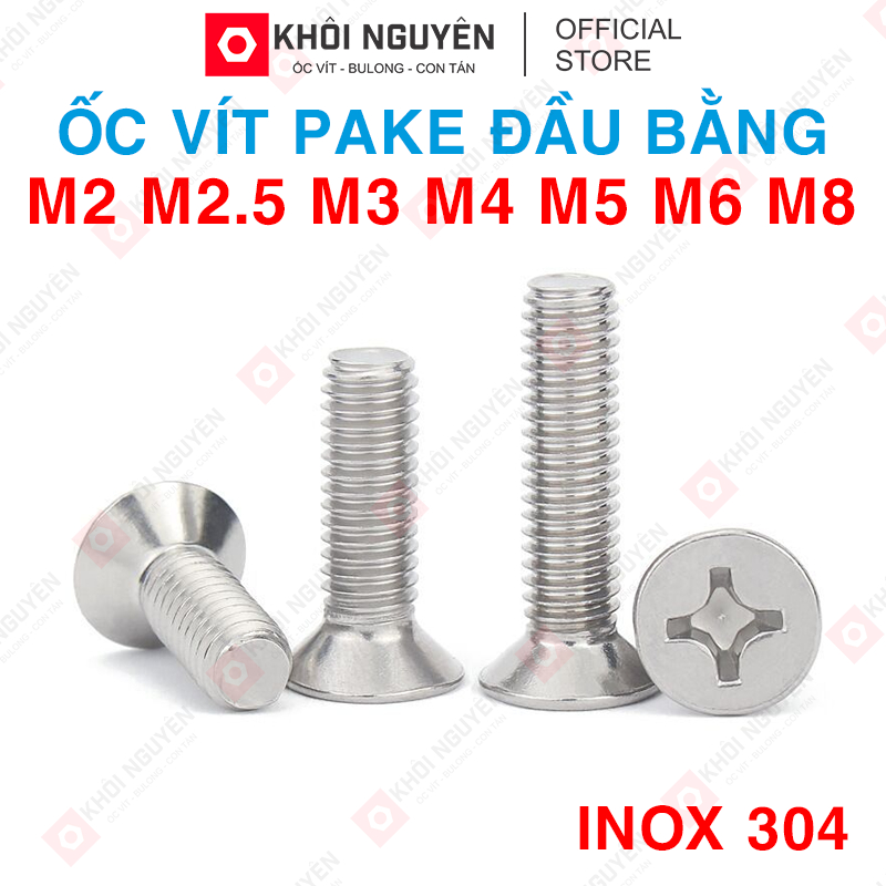 Ốc Vít Pake Đầu Bằng INOX 304 | M2 M2.5 M3 M4 M5 M6 M8 Bu Lông Inox Đầu ...