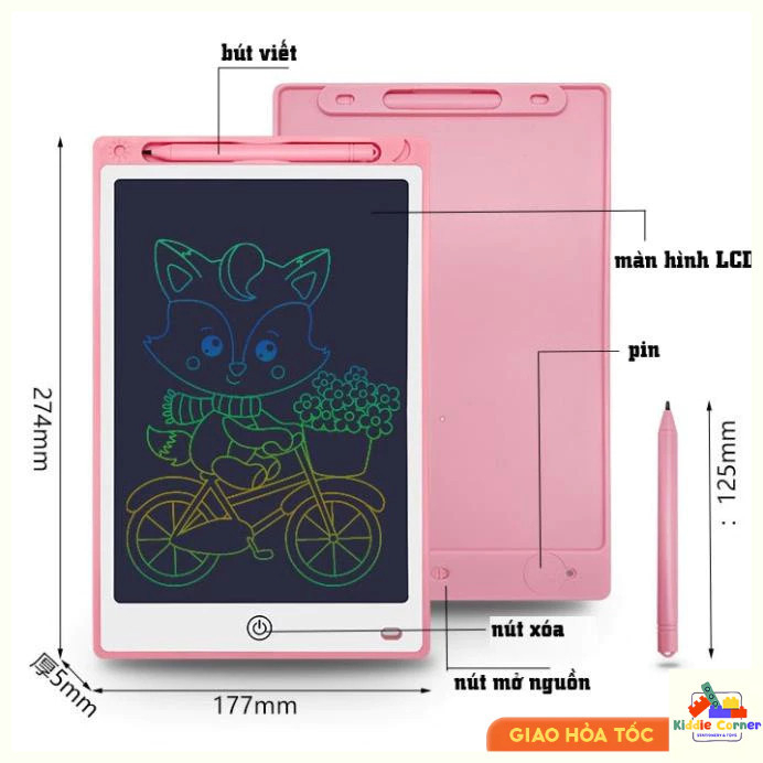 Bảng viết thông minh LCD đa sắc tự xóa 12/15 inch cho bé tập vẽ, tập viết