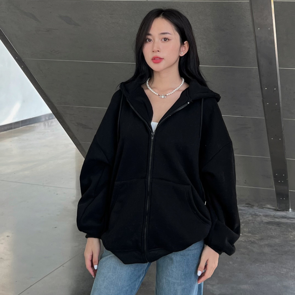 Áo Khoác Nỉ Hoodie Zip Trơn khóa kéo Nhiều Màu Form Rộng Unisex Nam Nữ L1