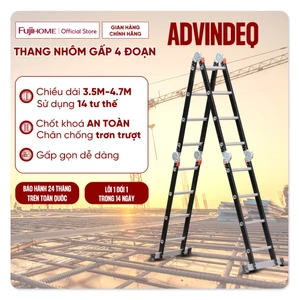Thang nhôm gấp 4 đoạn nhập khẩu 3,5 - 4,7 mét đa năng ADVINDEQ, khóa chốt tự động, thang xếp gọn 4 khúc chữ M ladder