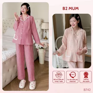 Bộ Mặc Nhà Và Sau Sinh Cho Mẹ Bầu Đũi Mềm, Thoáng Mát, Dễ Chịu B742 Thiết Kế By B2MUM