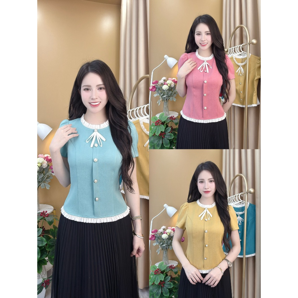Áo Sơ Mi Nữ Peplum Công Sở A69 – Cổ Tròn, Khoá Kéo Sau, Tôn Dáng Sang