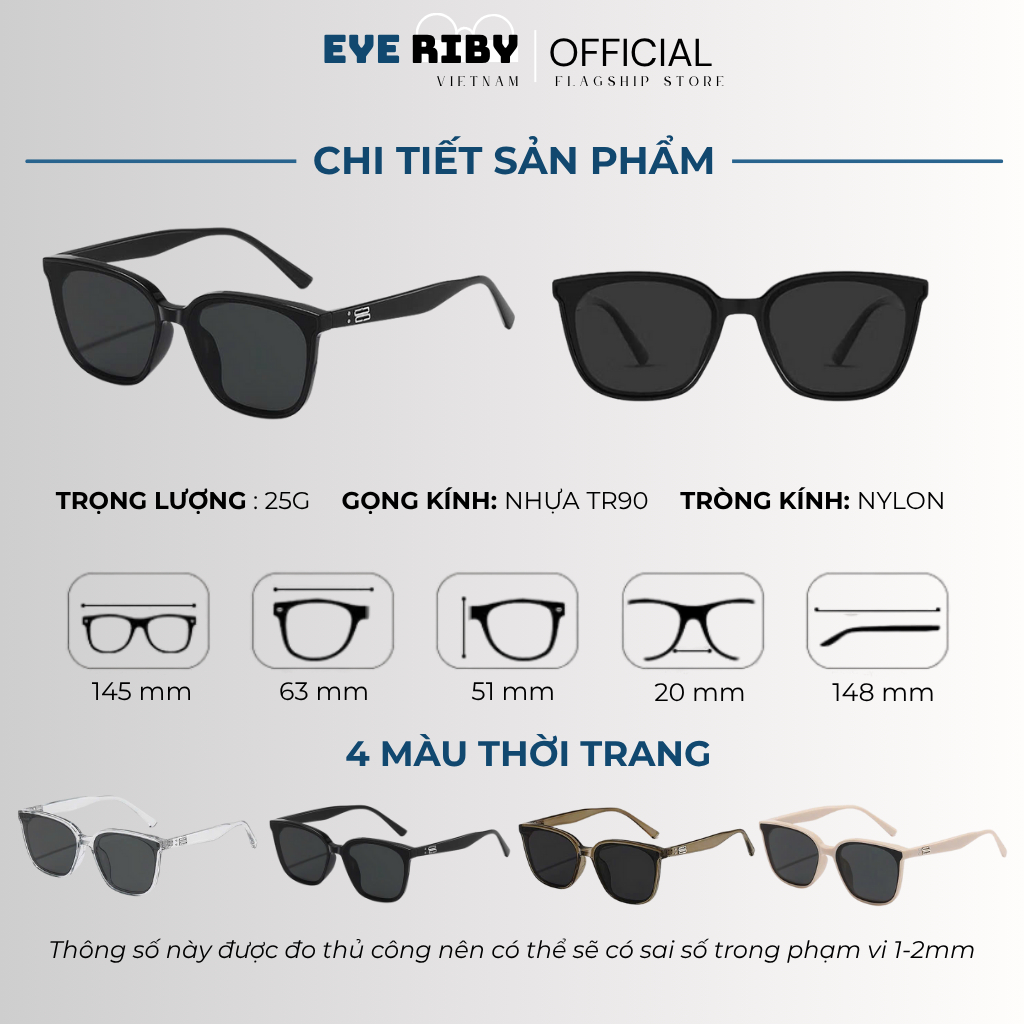 Kính Mát Đi Biển Kính Râm Mắt Mèo EYERIBY Dành Cho Nam Nữ Chống Chói Chống Tia UV400 Thời Trang HotTrend R12