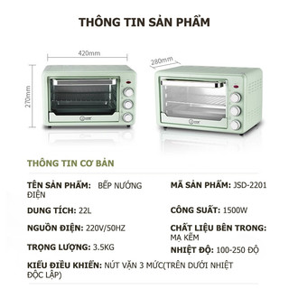 Lò nướng nồi chiên không dầu Xabaxzy JSD-2201 dung tích 22L, công suất 1500W, điều chỉnh nhiệt độ trên dưới độc lập