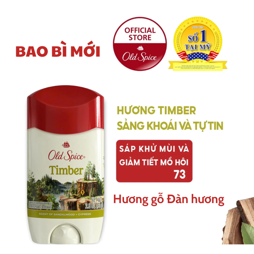 Lăn Sáp Khử Mùi, Giảm Tiết Mồ Hôi Old Spice Timber 73g (Sáp trắng)