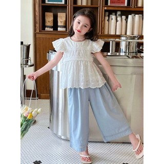[B&G] Sét bộ áo thêu trắng cánh tiên kèm quần dài jean mềm cho bé gái từ 10-45kg(2-12 tuổi)