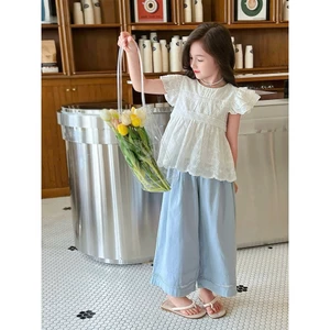 Sét bộ áo thêu trắng cánh tiên kèm quần dài jean mềm cho bé gái từ 10-45kg(2-12 tuổi)