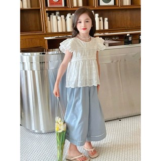 [B&G] Sét bộ áo thêu trắng cánh tiên kèm quần dài jean mềm cho bé gái từ 10-45kg(2-12 tuổi)