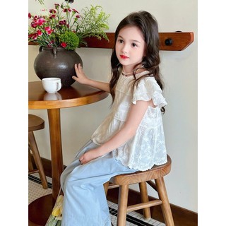 [B&G] Sét bộ áo thêu trắng cánh tiên kèm quần dài jean mềm cho bé gái từ 10-45kg(2-12 tuổi)