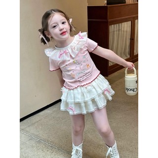[B&G] Sét váy áo thun hồng viền cổ kèm chân váy tầng trắng cho bé gái từ 10-42kg(1-10 tuổi)