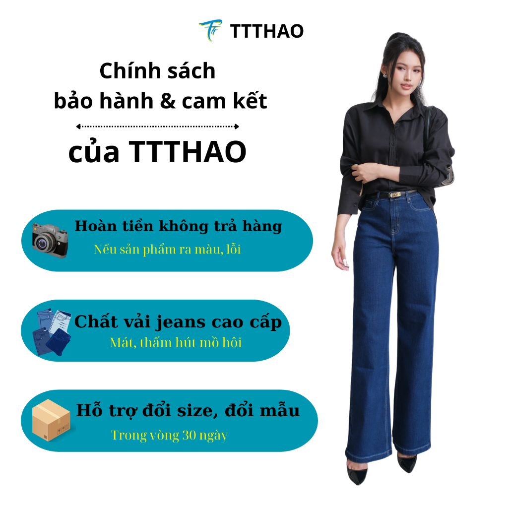 Quần jeans nữ ống suông TTTHAO cao cấp kiểu dáng quần jeans nữ ống rộng dài 103cm VNXK phong cách quần jeans nữ basic J7