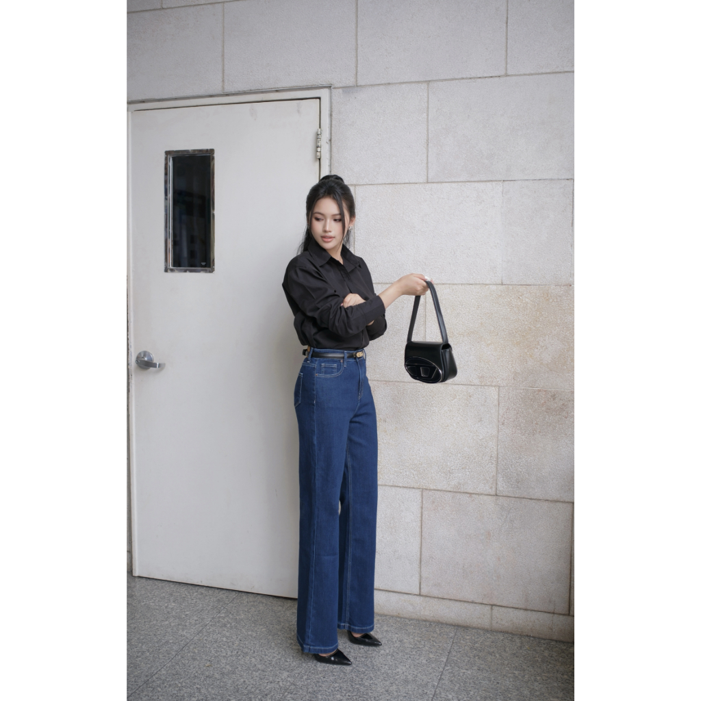 Quần jeans nữ ống suông TTTHAO cao cấp kiểu dáng quần jeans nữ ống rộng dài 103cm VNXK phong cách quần jeans nữ basic J7