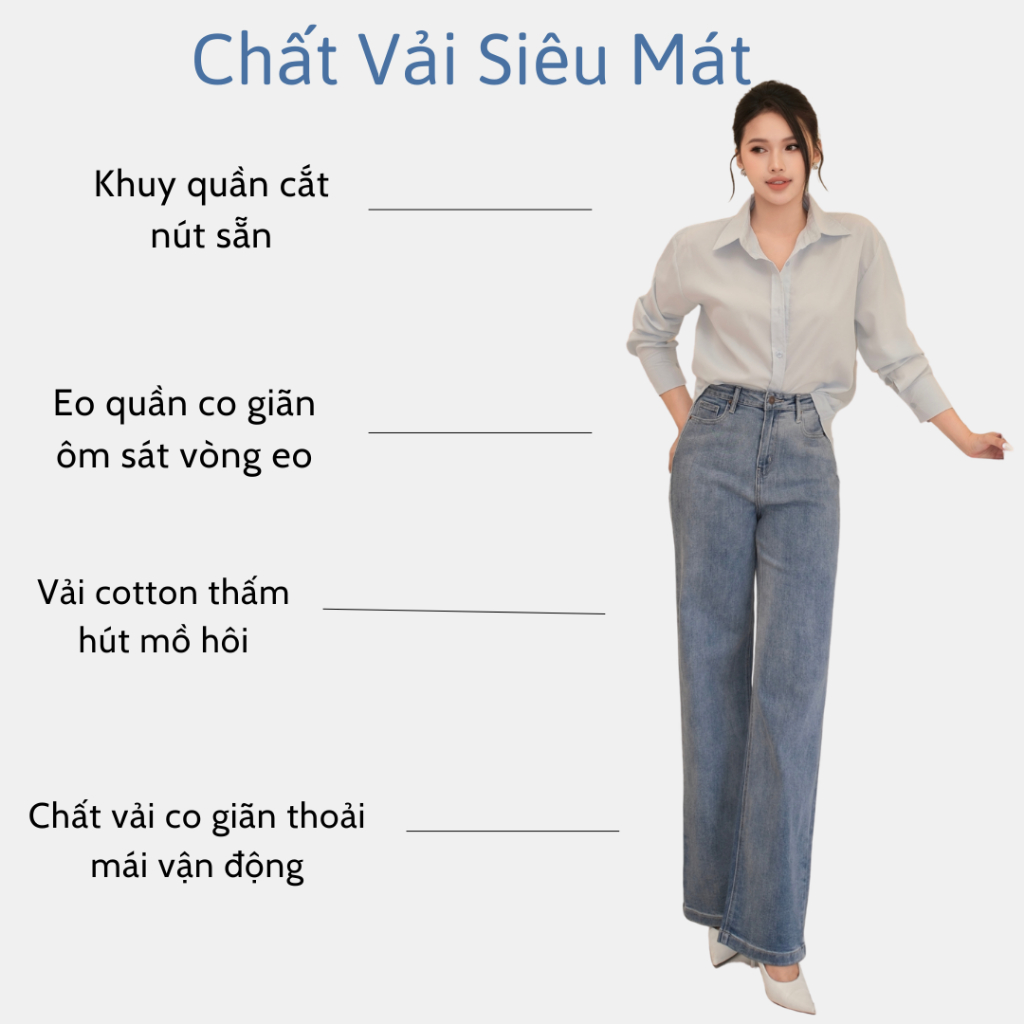 Quần jeans nữ ống suông TTTHAO cao cấp kiểu dáng quần jeans nữ ống rộng dài 103cm VNXK phong cách quần jeans nữ basic J7