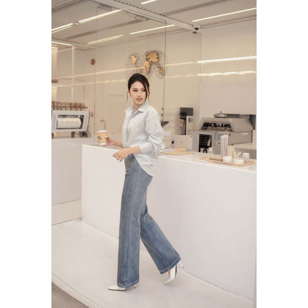 Quần jeans nữ ống suông TTTHAO cao cấp kiểu dáng quần jeans nữ ống rộng dài 103cm VNXK phong cách quần jeans nữ basic J7