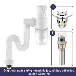 Bộ Xả Lavabo Đầy Đủ Nút Nhấn +nắp cống ngăn mùi+ ống thoát bồn rửa bát，Không tắc nghẽn，Chống ăn mòn，Khử mùi