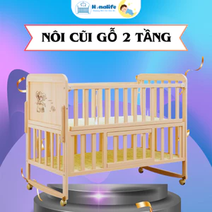 Cũi gỗ thông tự nhiên 5in1 Honalife, nôi sơ sinh cho bé ghép cạnh giường bố mẹ, kt 102x60x90cm