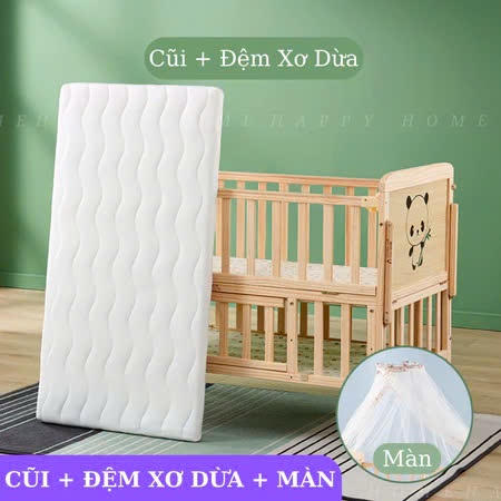 Cũi gỗ thông tự nhiên 5in1 Honalife, nôi sơ sinh cho bé ghép cạnh giường bố mẹ, kt 102x60x90cm