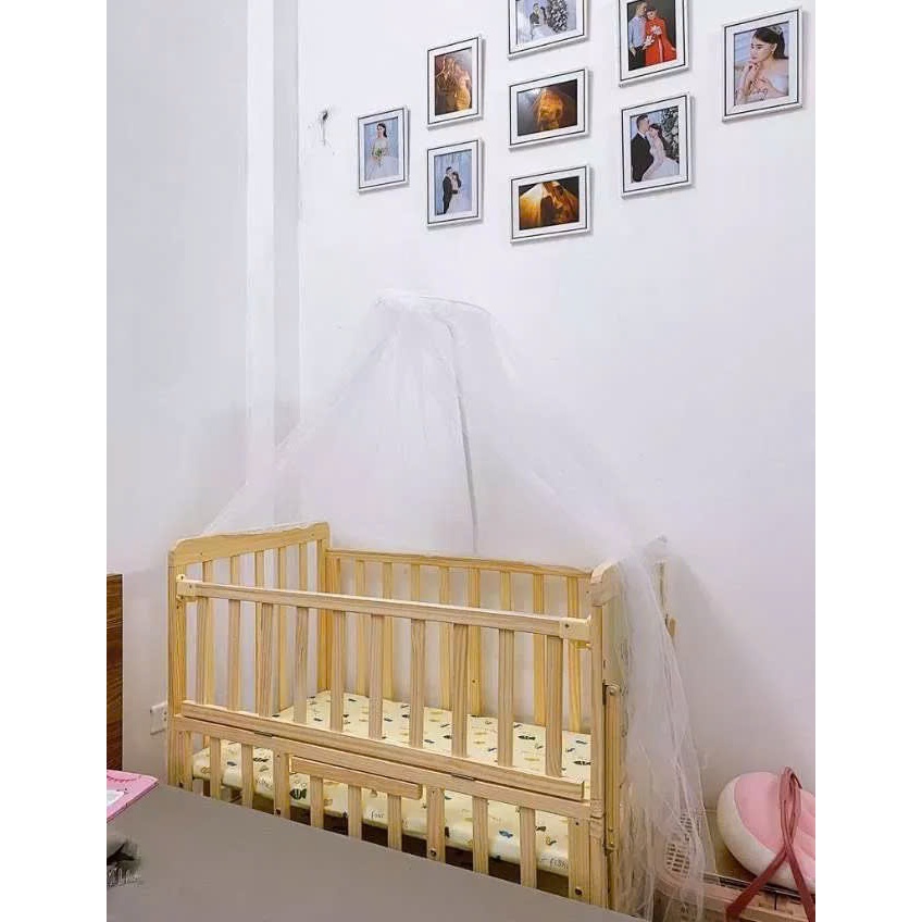 Cũi gỗ thông tự nhiên 5in1 Honalife, nôi sơ sinh cho bé ghép cạnh giường bố mẹ, kt 102x60x90cm