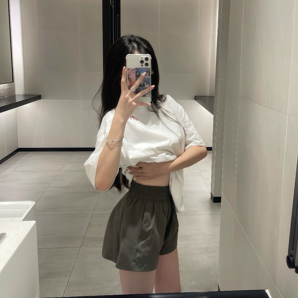 Quần Đùi Nữ Dáng Phồng Vải Mềm Mặc Ở Nhà, Short Ống Rộng Cạp Chun Lưng Cao Thoáng Mát, Quần Short Nữ Kẻ Sọc