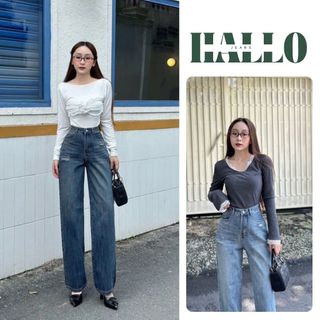 HALLO JEANS - Quần jean nữ ống suông rách nhẹ, quần bò QCCC M002