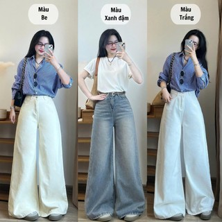 Quần jeans nữ xếp ly trước ống suông rộng Quần bò ống loe rộng 37cm chất mềm (1m6 nhận đơn)