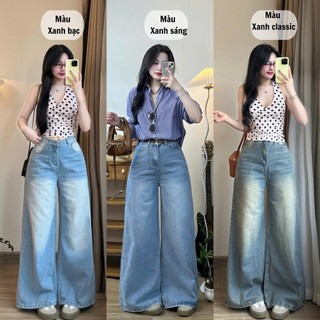 Quần jeans nữ xếp ly trước ống suông rộng Quần bò ống loe rộng 37cm chất mềm (1m6 nhận đơn)
