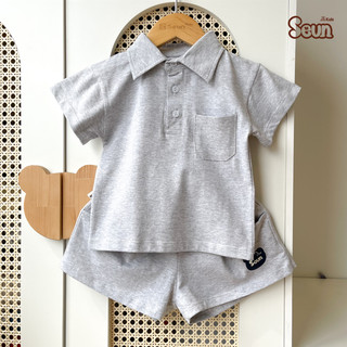 | SEUNKIDS | Bộ polo bé trai tay ngắn cotton 4 chiều xanh đen kem xám bộ đồ bé trai đồ bộ bé trai