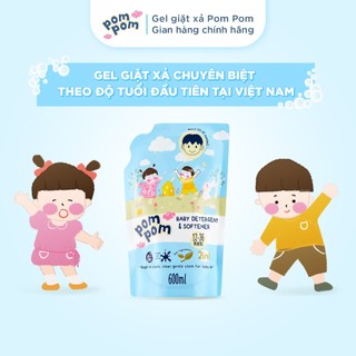 Nước Giặt Xả Pom Pom Active [600ML x2] Siêu Tiết Kiệm Cho Cả Gia Đình Sạch Mới Thơm Mềm Vải Hương Nắng Mai AT6