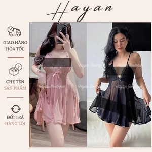 HT98 Váy ngủ sexy ren xuyên thấu mềm mại, váy ngủ xẻ v1 dáng xoè tôn dáng gợi cảm HT98