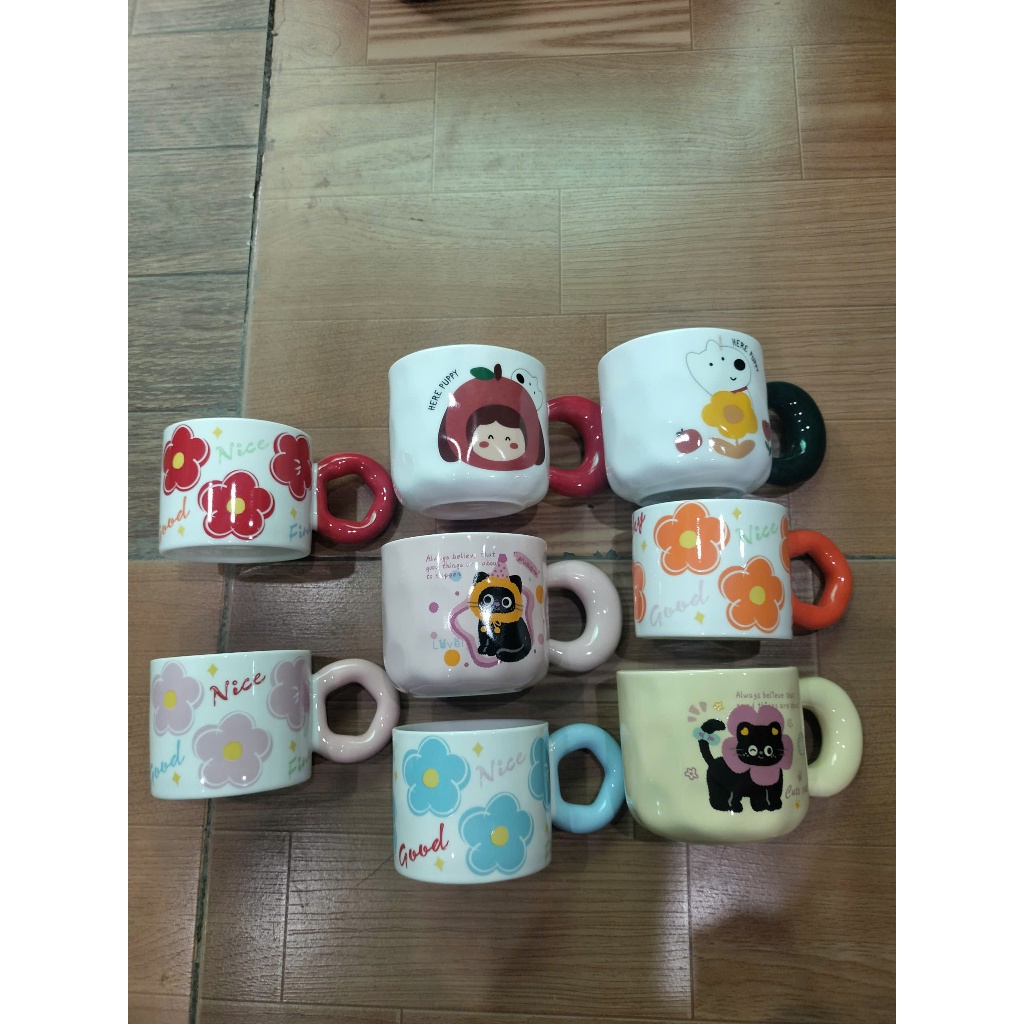 Cốc uống nước, cốc trà, cafe Ly cốc sứ cute hình hoạt hình ngộ nghĩnh quai dày cách nhiệt 400ml Quà tặng bạn bè cặp đôi