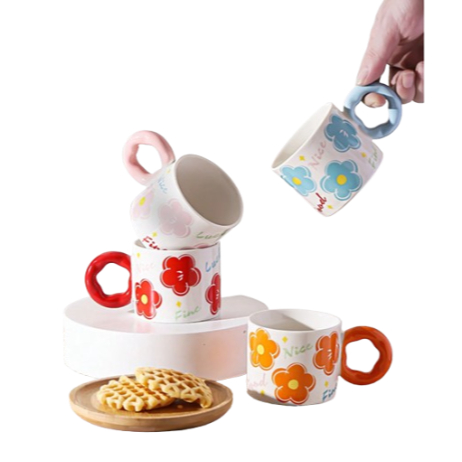 Cốc uống nước, cốc trà, cafe Ly cốc sứ cute hình hoạt hình ngộ nghĩnh quai dày cách nhiệt 400ml Quà tặng bạn bè cặp đôi